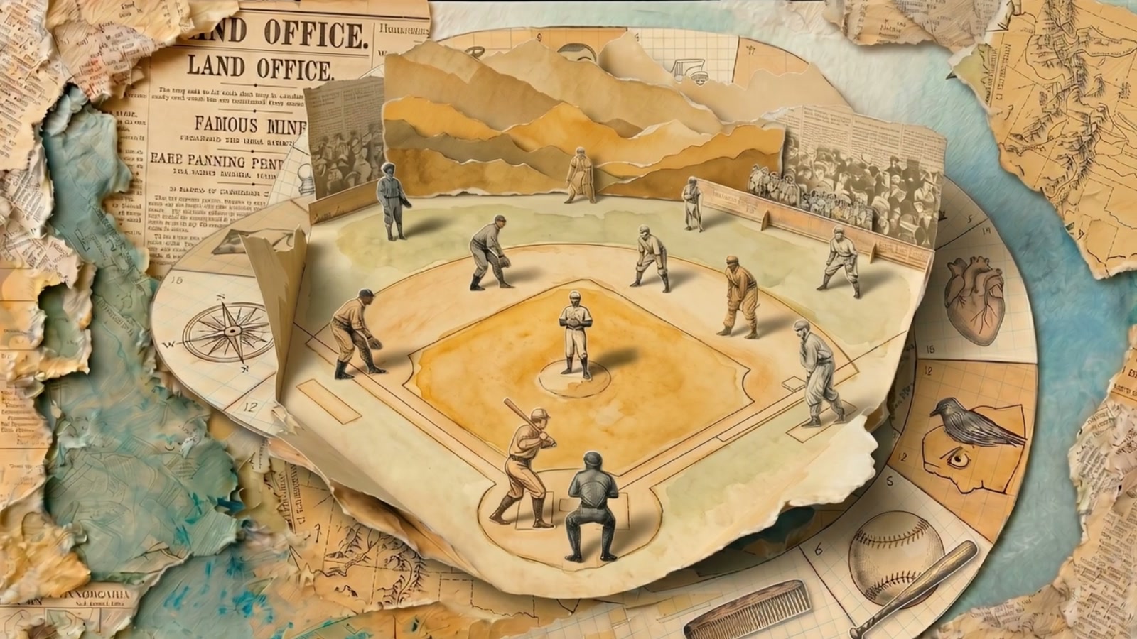 פריים מהסרט: מגרש בייסבול שבנוי על לוח המשחק, ועליו שחקנים שחורים ולבנים