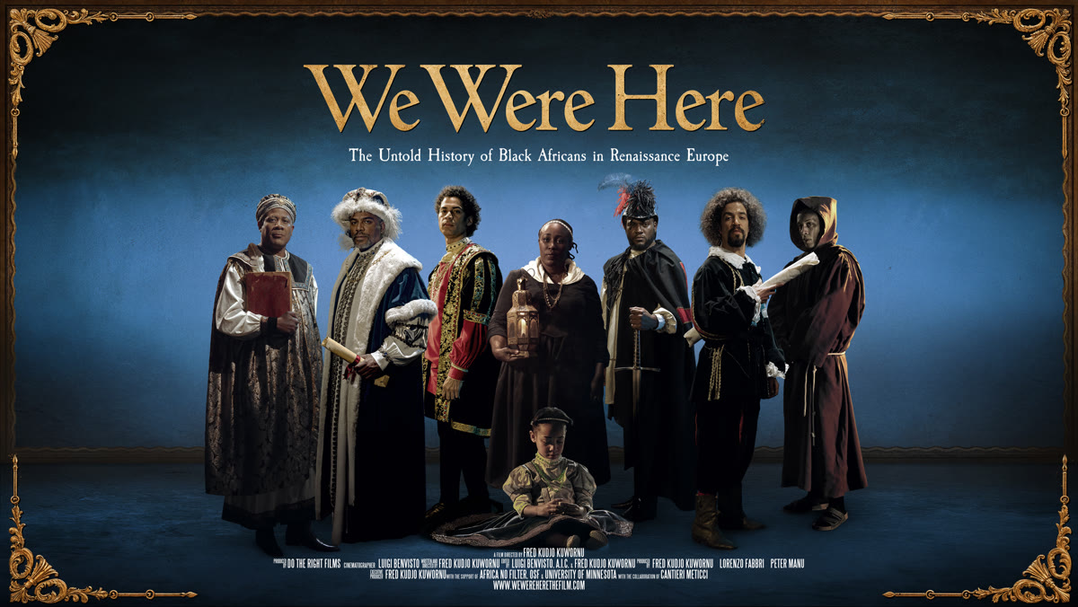 הכרזה של We Were Here: דמויות שחורות בלבוש רנסנס בתוך מסגרת זהב