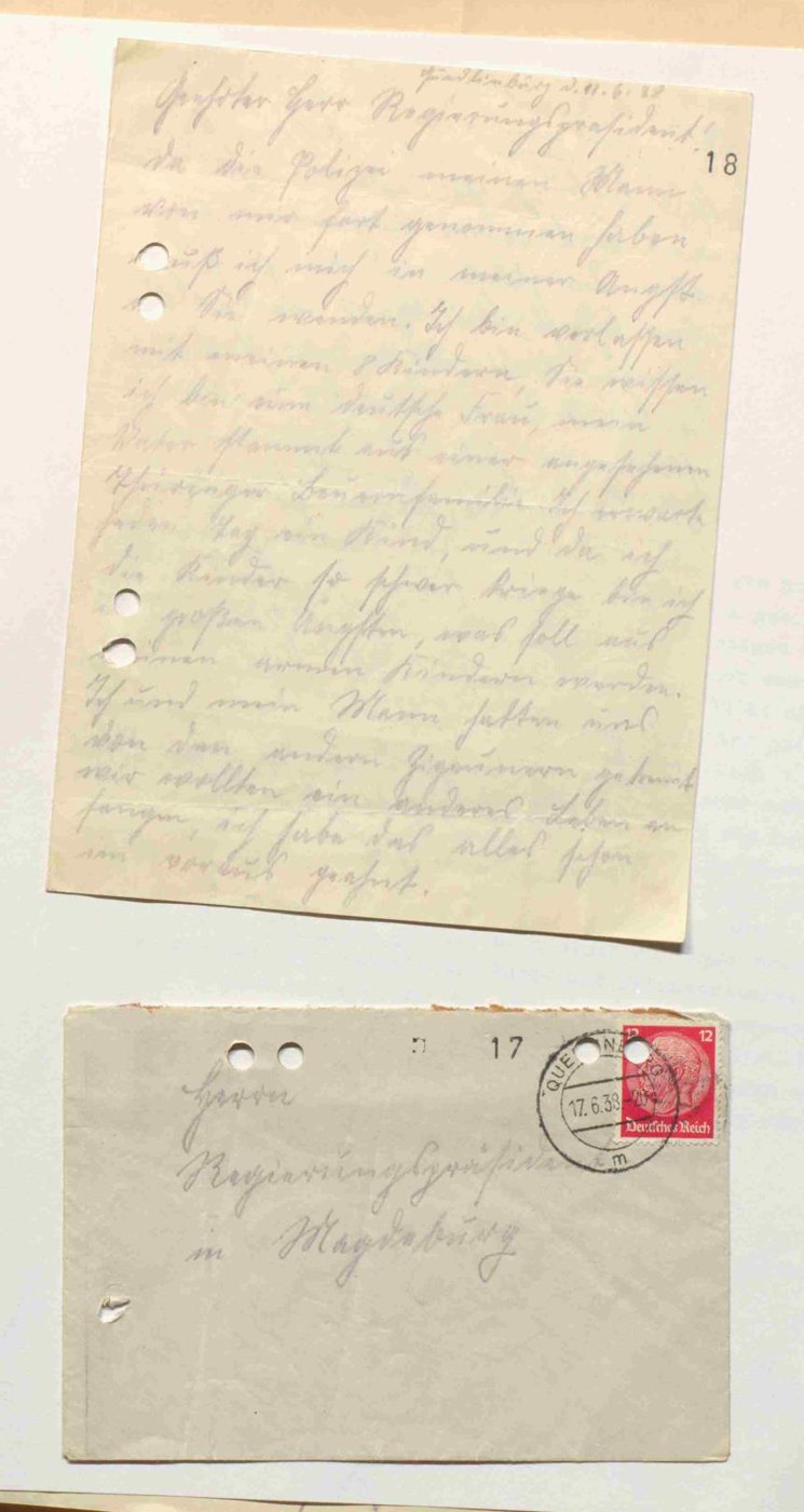 עתירה בכתב יד והמעטפה שלה, 1938