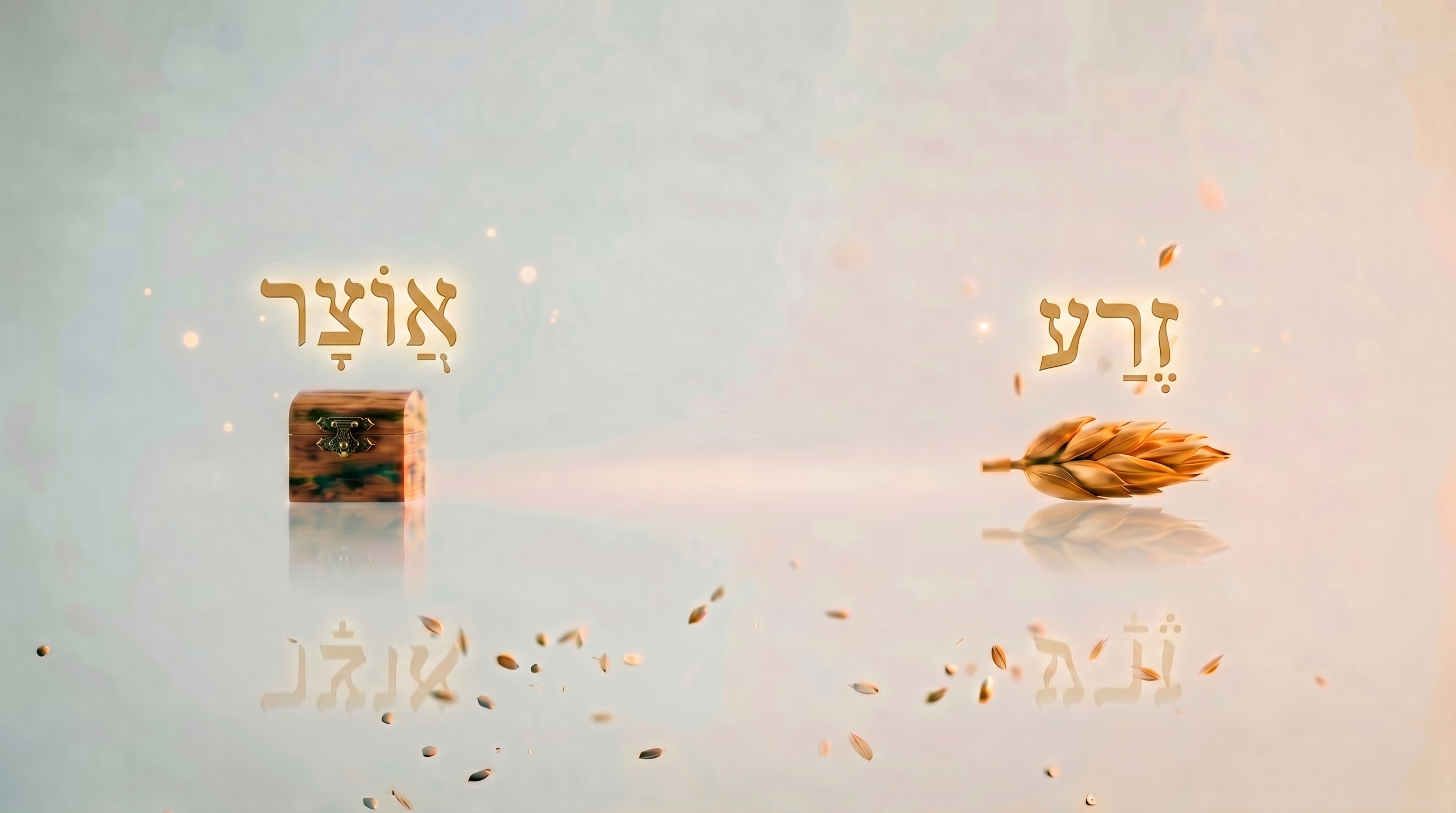 פריים מהסרט: תיבת אוצר שעליה כתוב אוֹצָר משמאל, ושיבולת חיטה שעליה כתוב זֶרַע מימין. אוצר וזרע זה לצד זה, שתי המילים שמהן נולד שם היוזמה.